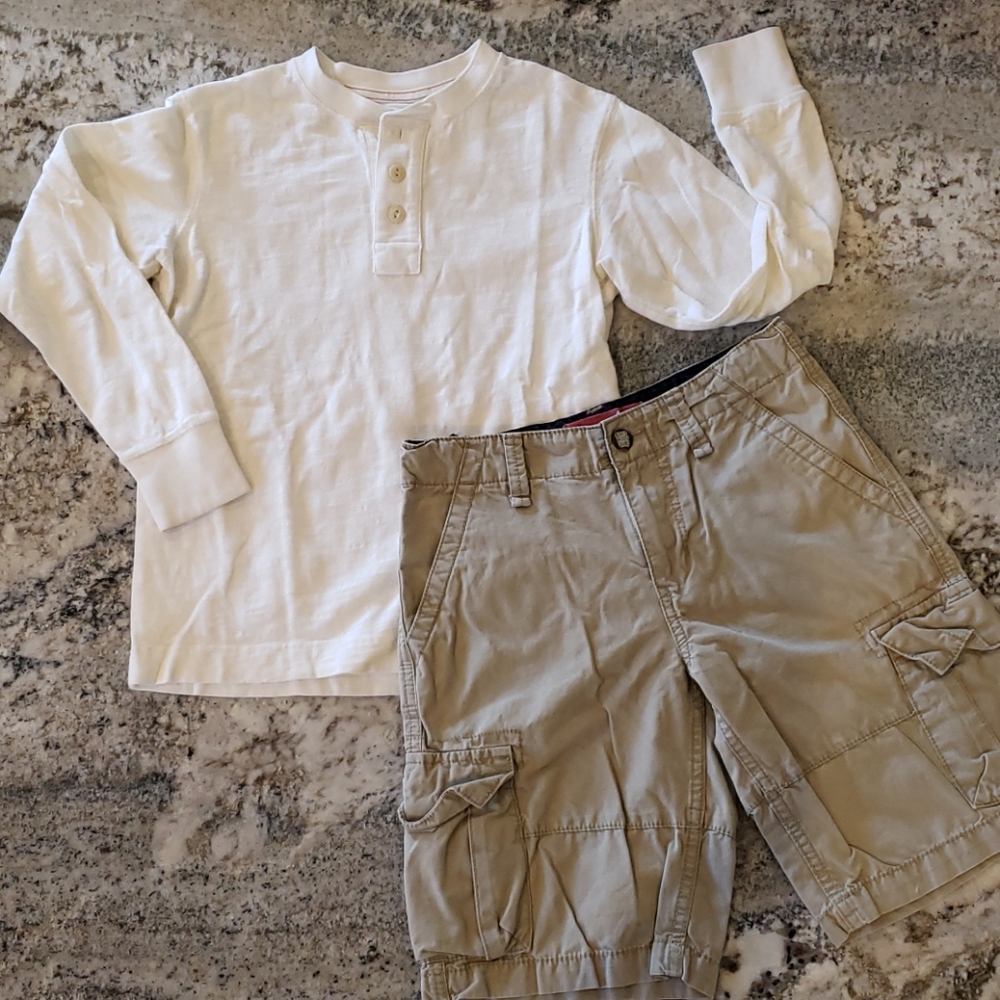 Levi Boy's Cargo Shorts Long Sleeve Henley Shirt 8